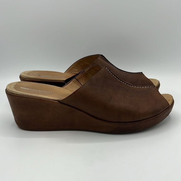 ROCKPORT BROWN LEATHER SIZE 11 WOMENS 3” HEEL SLIDE SANDALS - Picture 9 of 13